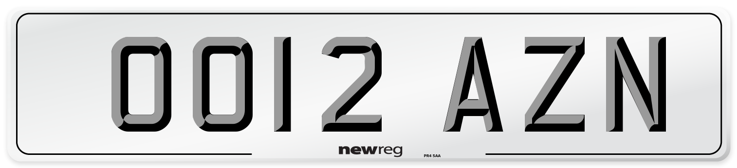 OO12 AZN Number Plate from New Reg